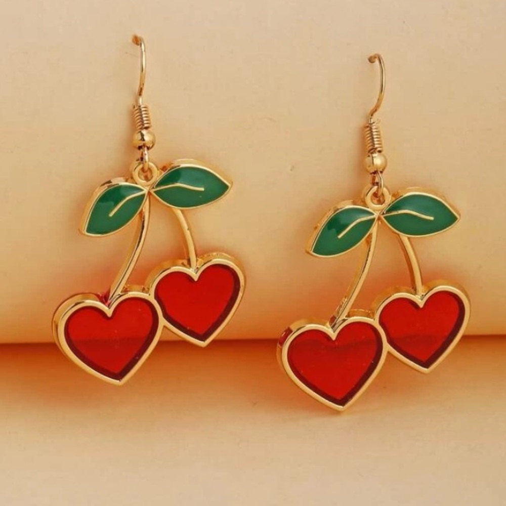 Cherry Heart Earrings - Picture 1 of 5
